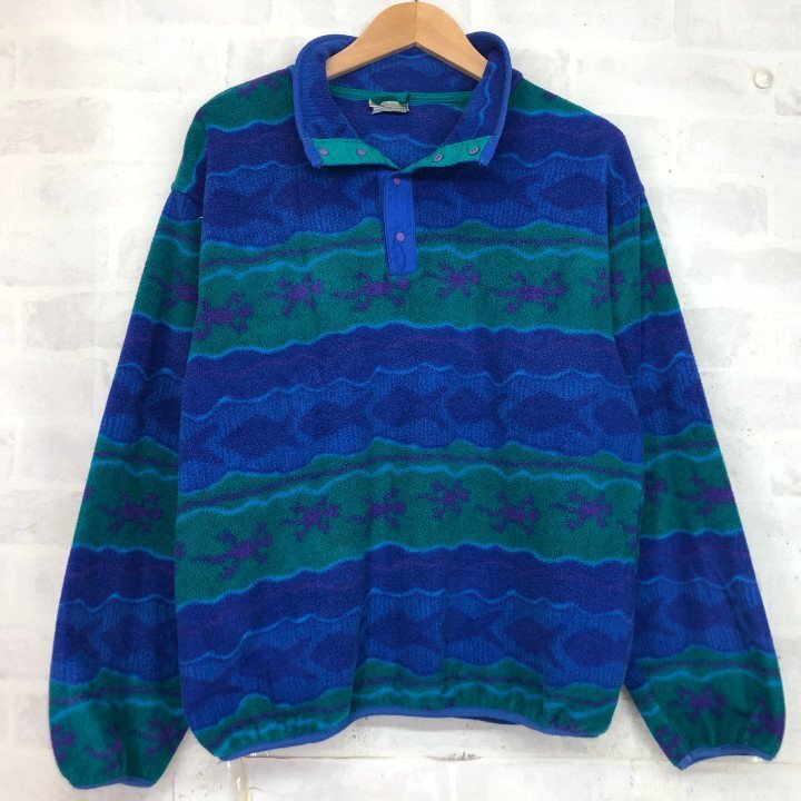 80's L.L.Bean エルエルビーン トカゲ柄 ハーフボタン フリース ヴィンテージ SIZE: BOYS ボーイズ XL ブルー KU632024102611