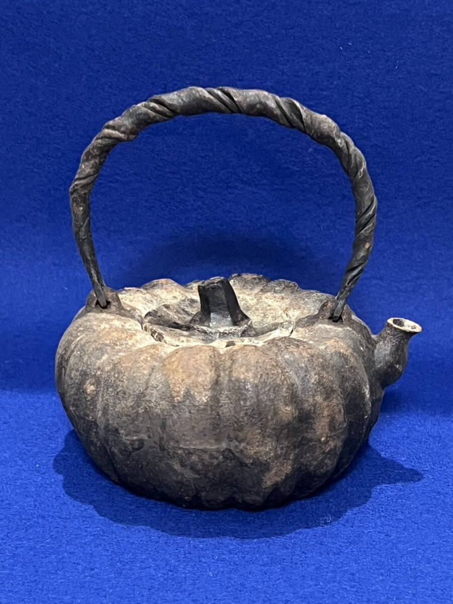 南部盛岡 村上造 南瓜鉄瓶 茶道具 煎茶道具 茶注 急須 湯沸 茶器 容量約 650ml 時代物 