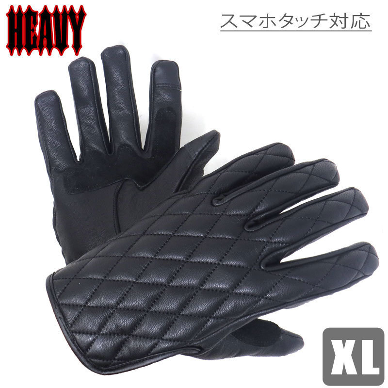 HEAVY HGGP-05S-BK サイズXL（ブラック）ダイヤステッチ 山羊革プレーングローブ　スマホタッチ対応