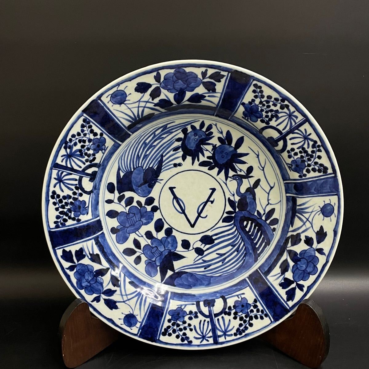 中国古玩 古染付 芙蓉手 清朝期 鳥 蝶 立花 雲 古伊万里 染付 鍔 中国古玩 古染付 芙蓉手 清朝期 鳥 蝶 立花 雲 古伊万里 染付 鍔