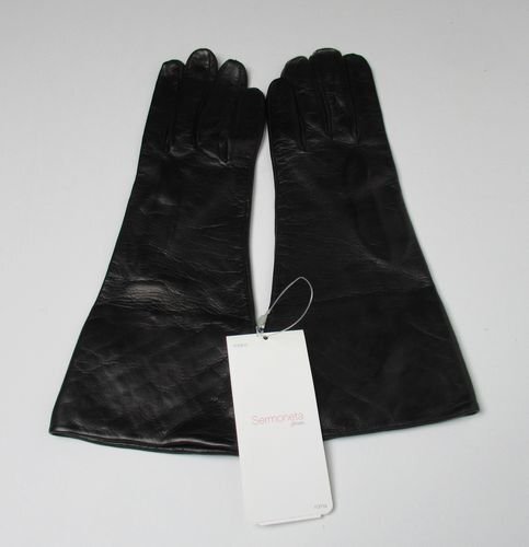 ●未使用・紙タグ付き！Sermoneta gloves(セルモネータグローブス/イタリア製)レザーグローブ/革手袋/やぎ革/レディース/黒/サイズ7/20㎝