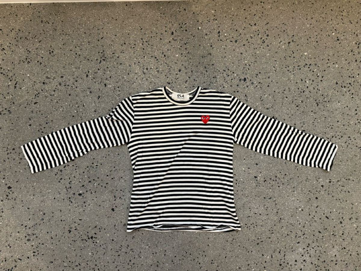 PLAY COMME des GARCONS プレイ コムデギャルソン ボーダーロングTシャツ L 黒×白
