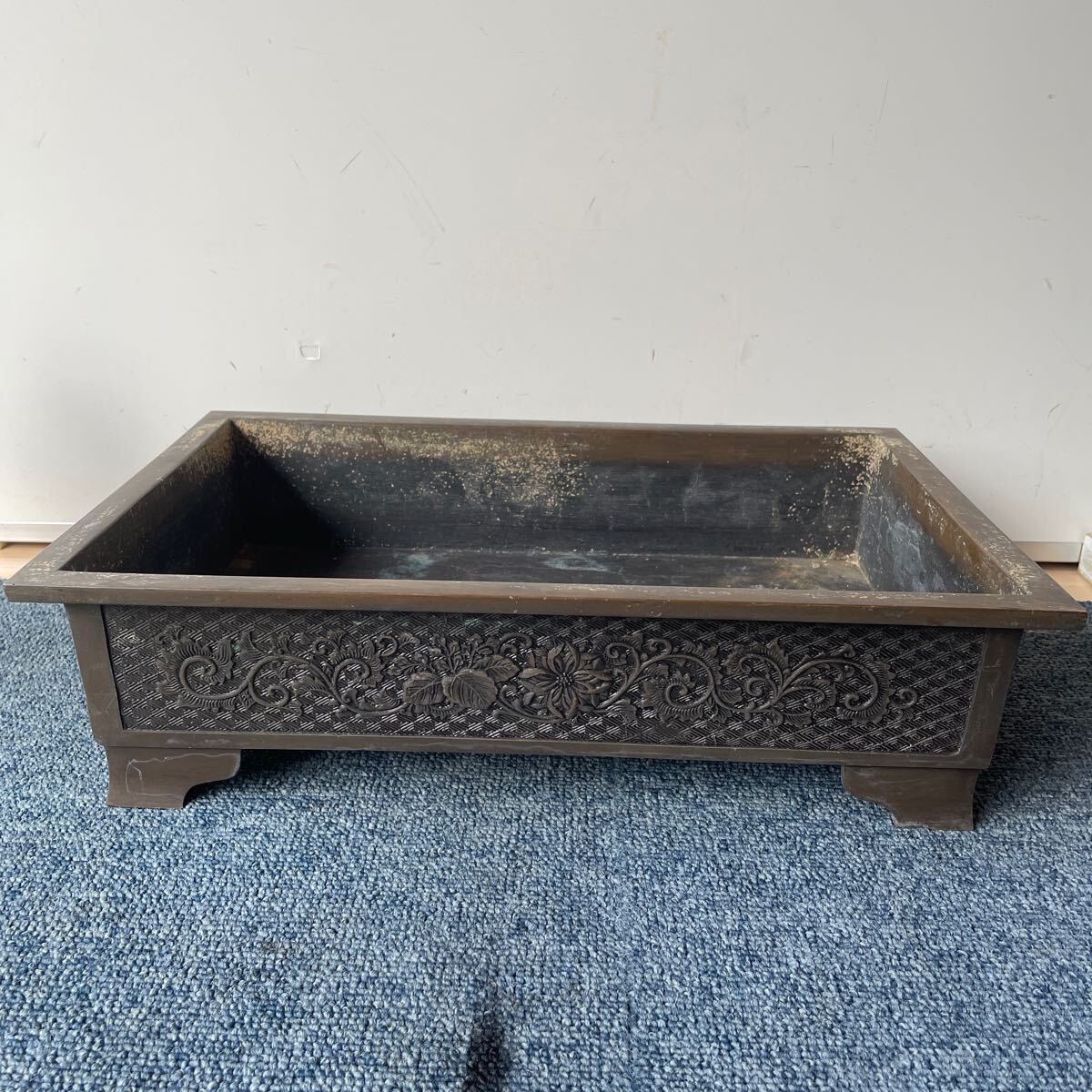 銅製　砂鉢　銅水盤　長方鉢　花器　双獣耳　花瓶　盆栽鉢　華道　時代物 Yahoo!オークション - 銅製 砂鉢 銅水盤 長方鉢 花器 双獣耳