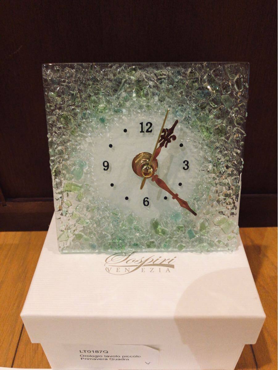 未使用　ベネチアングラス制置き時(shí)計(jì)　イタリア制