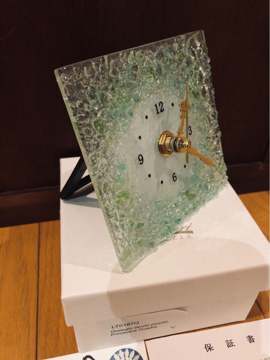 未使用　ベネチアングラス制置き時(shí)計(jì)　イタリア制