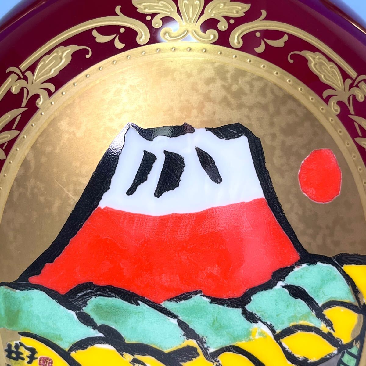 ☆ 松坂屋記念 ノリタケ 製 片岡球子 画 辰砂飾壺『 めでたき ☆ 松坂屋記念 ノリタケ 製 片岡球子 画 辰砂飾壺『 めでたき