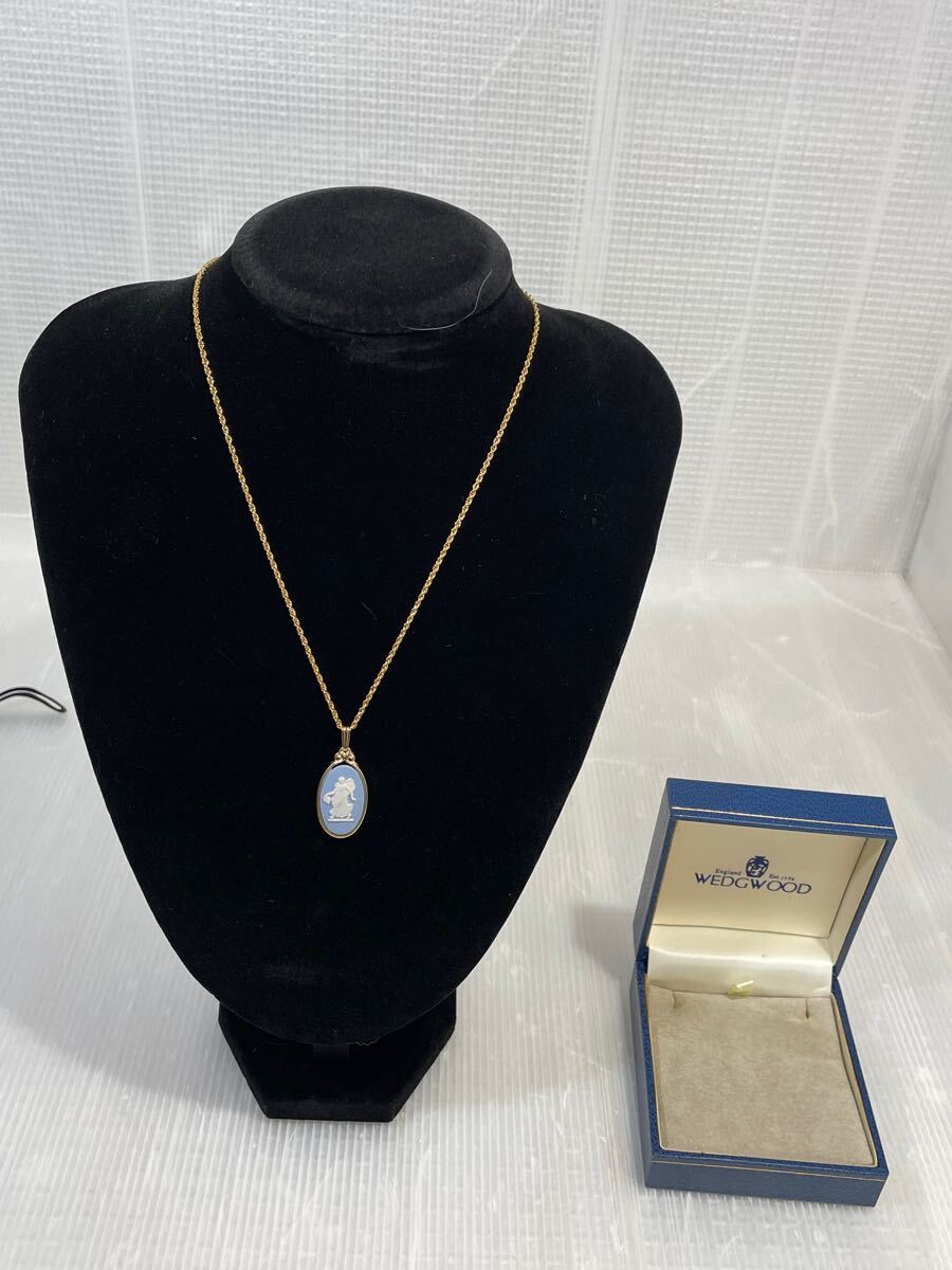 【中古保管品】 Wedgwood ウェッジウッド　ネックレス　ケース付き　WEDGWOOD フローラルガール ジャスパー ブルー ゴールド金具