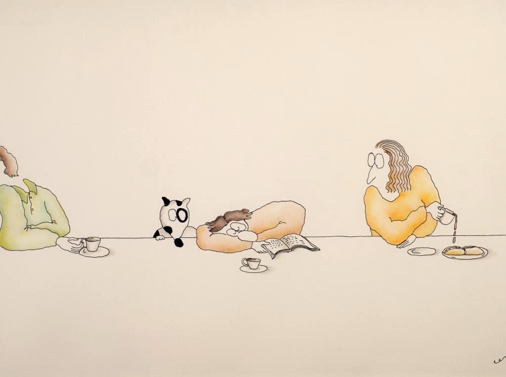 茶畑和也『仲良しカフェテリア』◆水彩◆直筆サイン有◆雑志連載！人気イラストレーター！師：S?W?ヘイター