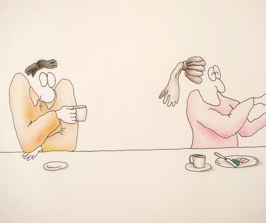 茶畑和也『仲良しカフェテリア』◆水彩◆直筆サイン有◆雑志連載！人気イラストレーター！師：S?W?ヘイター