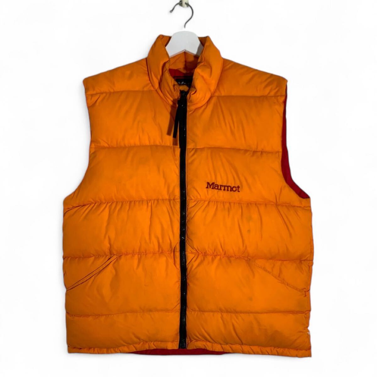 240801SPC18● 1990'S Marmot Down Vest ORANGE ビンテージ vintage マーモット ダウンベスト ジップアップ Size:M ベスト アウトドア