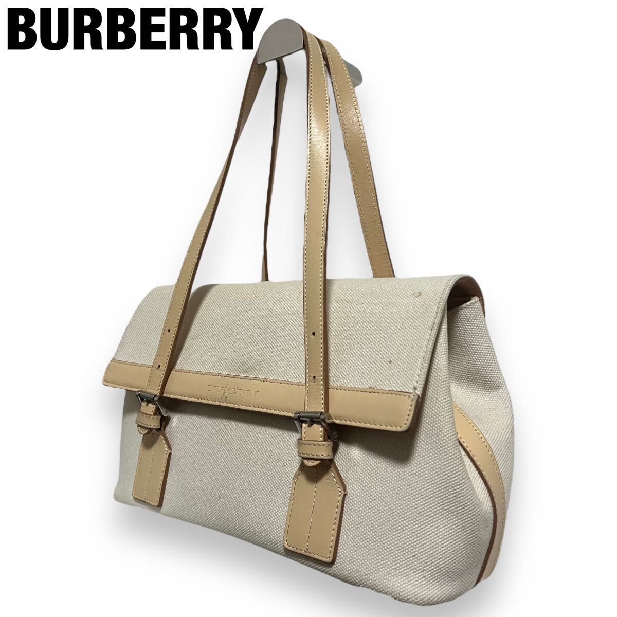 美品 BURBERRY バーバリー ハンドバッグ トートバッグ キャンバス レザー ベージュ シルバー金具 ノバチェック ｜代購幫