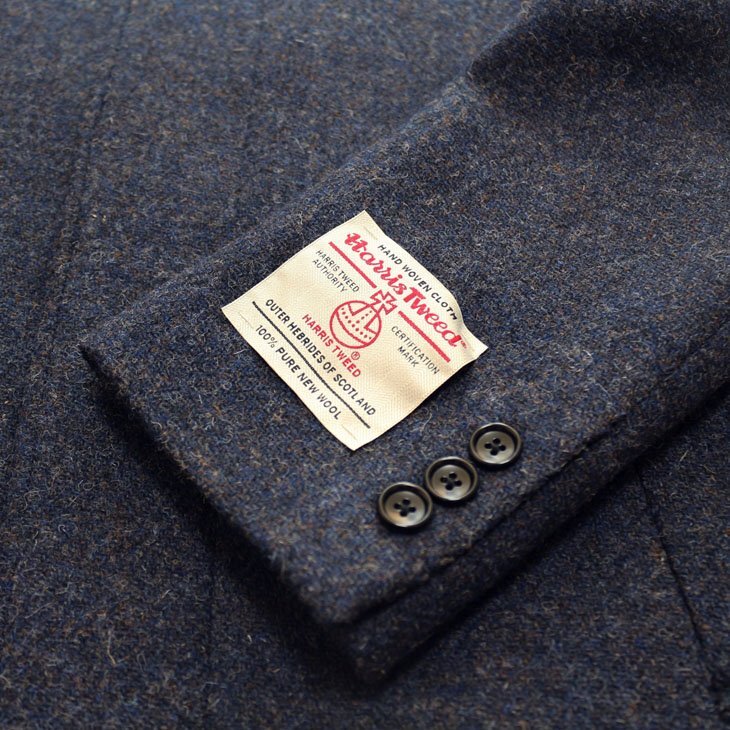 SALE 新品 秋冬 英国 ハリスツイード Harris Tweed ネイビーグレー杢 ダイヤゴナル調 無地系 ステンカラーコート (L)_画像9