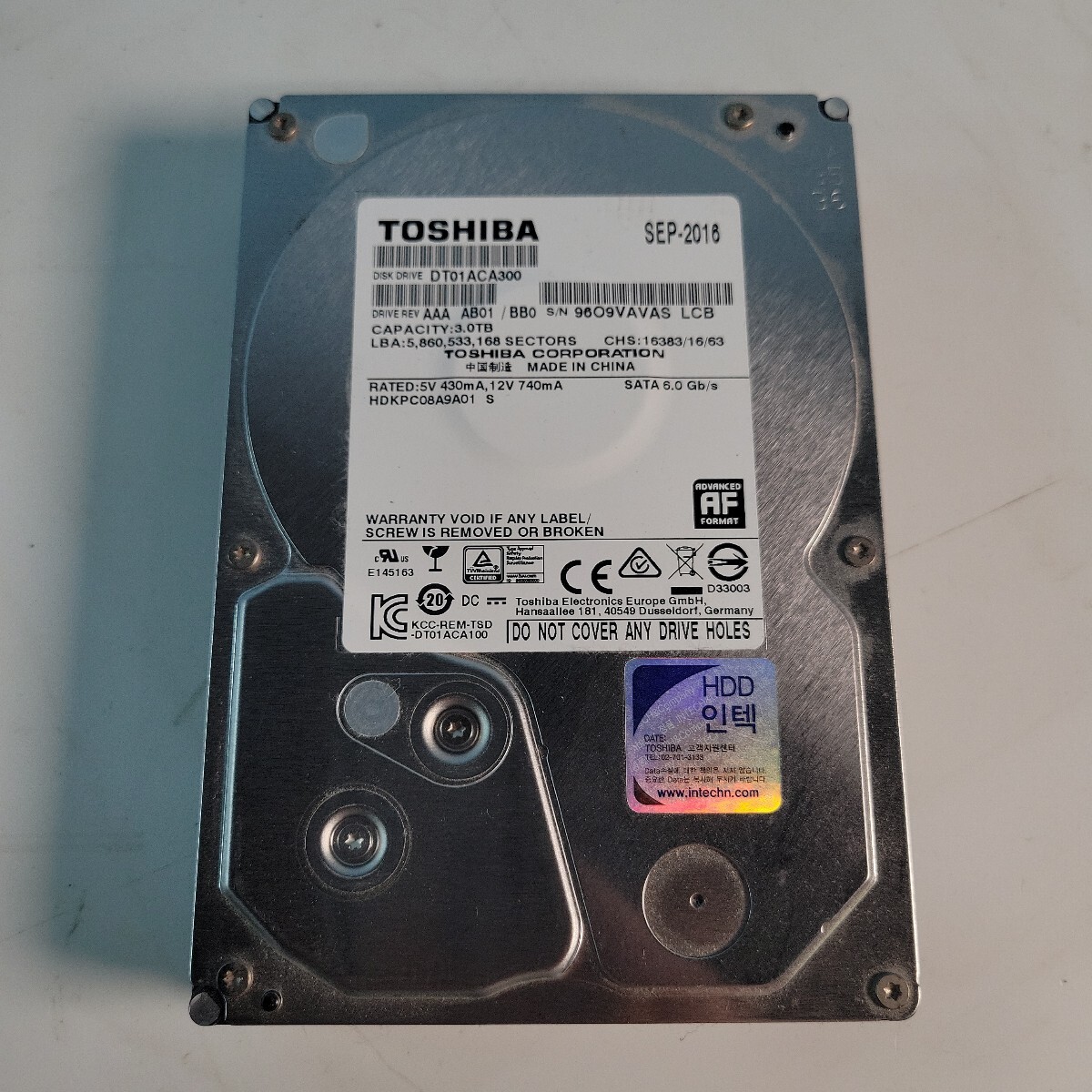 TOSHIBA DT01ACA300 ３TB HDD SATA 3.5インチ 中古品 (2410028)