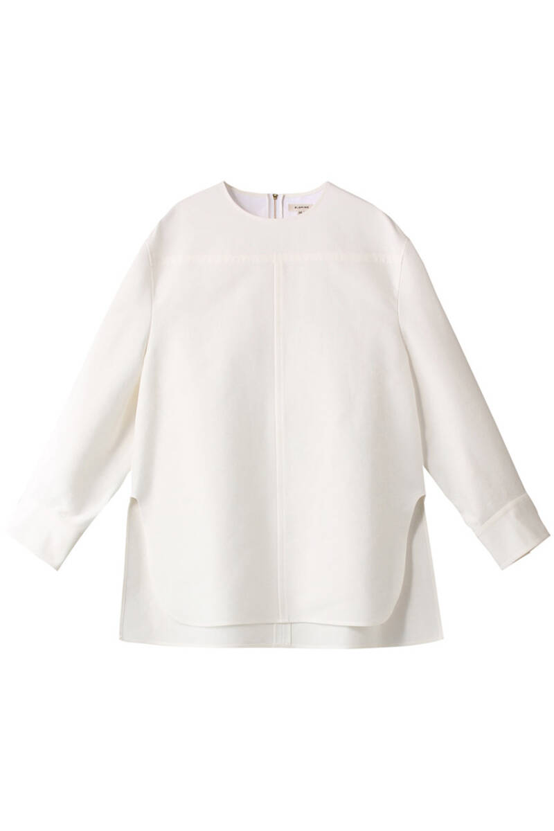 新品未使用 BLAMINK（ブラミンク）コットン クルーネック バックジップ ブラウス 36 WHITE やや厚手