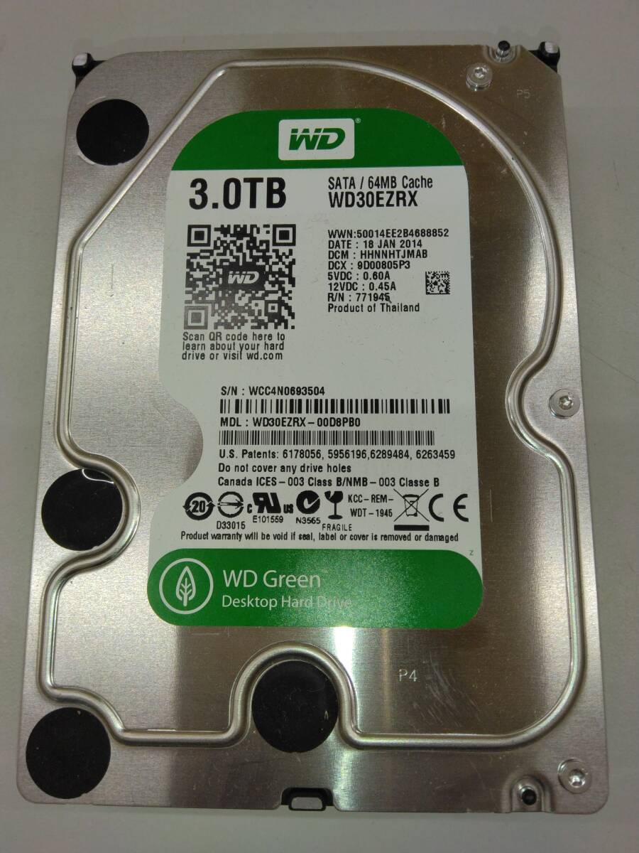 M689 机 ジャンク品　WesternDigital　WDC　WD30EZRX-00D8PB0　3000.5GB　3TB　5400RPM　Green　3.5インチ HDD SATA ハードディスク　10/4
