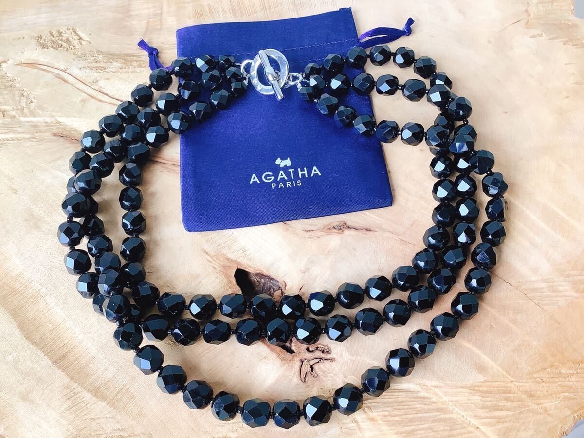 【Vintage AGATHA】ヴィンテージ アガタ　ブラック　オニキス　天然石　3連　ネックレス