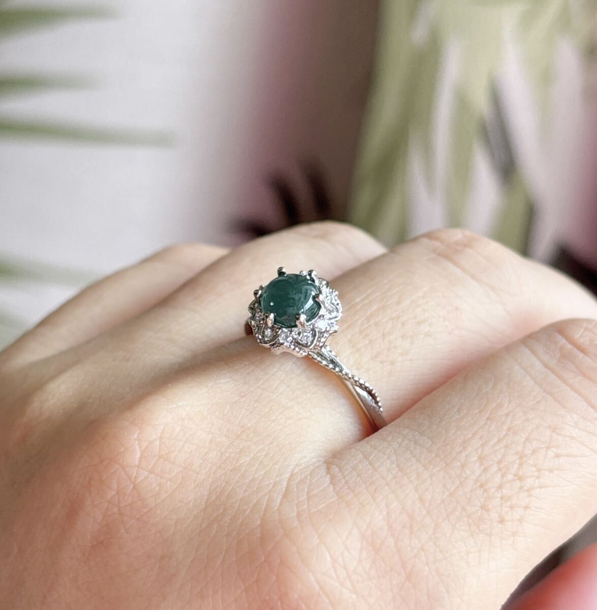 天然ミャンマー藍水本翡翠（A） 指輪（番号A3955）_画像2