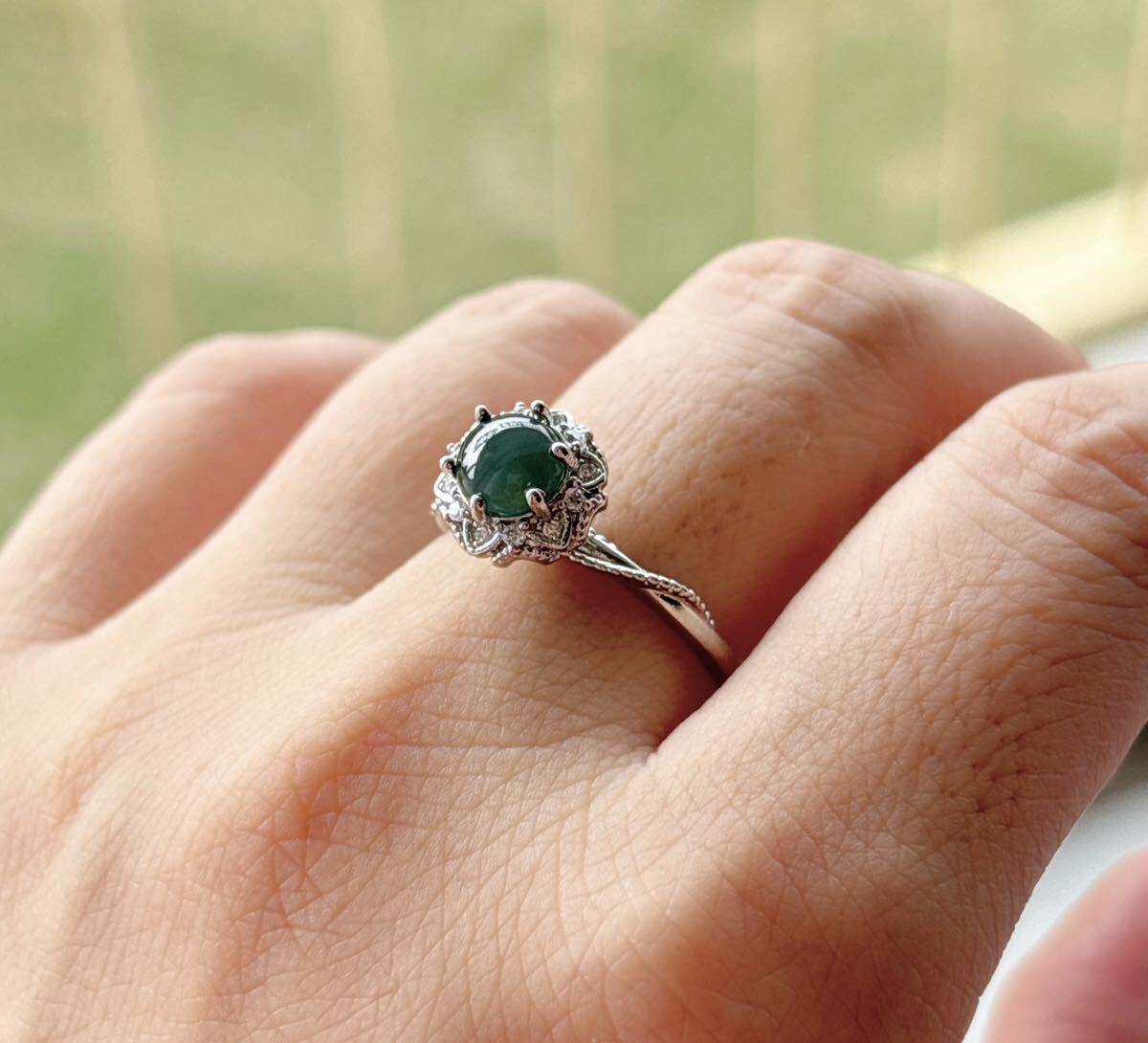 天然ミャンマー藍水本翡翠（A） 指輪（番号A3955）_画像5