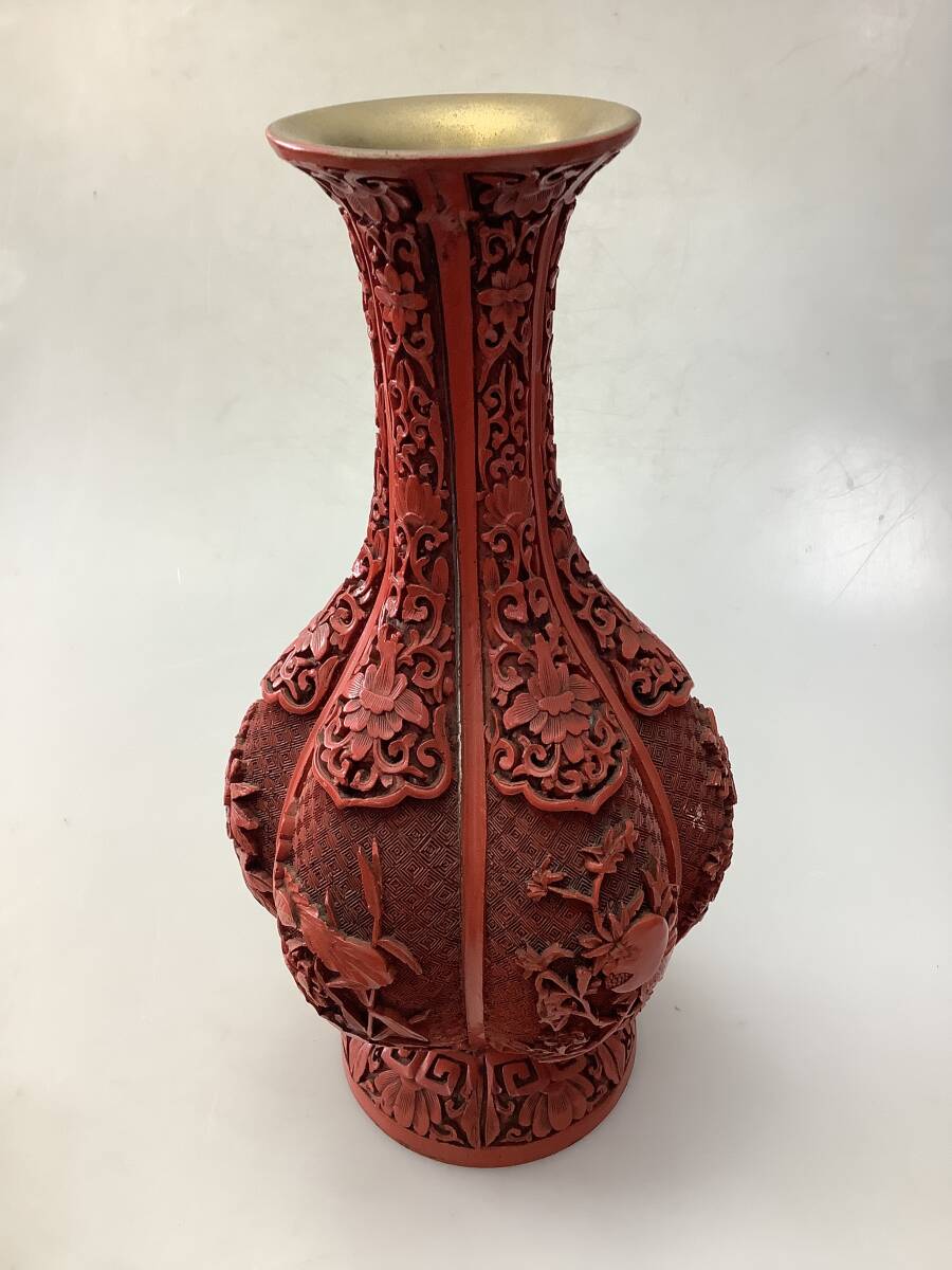 中国美術 アンティーク 祭紅釉 花瓶 301 Yahoo!オークション - Y3023 堆朱 花瓶 赤 高さ32.5cm 中国