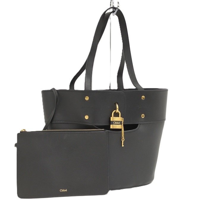 Chloe アビー トートバッグ レザー ブラック ポーチ付き