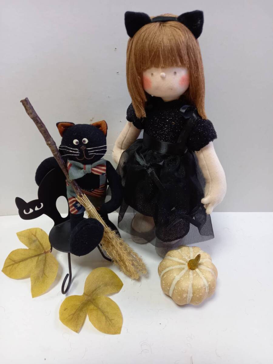 送料込★ハロウィン猫と魔女★ネコと魔女★マスコット★ハンドメイド★ギフトお祝い人形★記念品★プレゼント