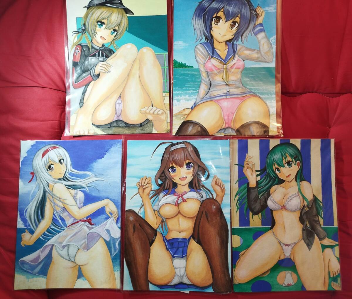 473■同人手描きイラスト　まとめ売り5枚　B5サイズ　☆合計6，000円以上の落札で送料無料☆