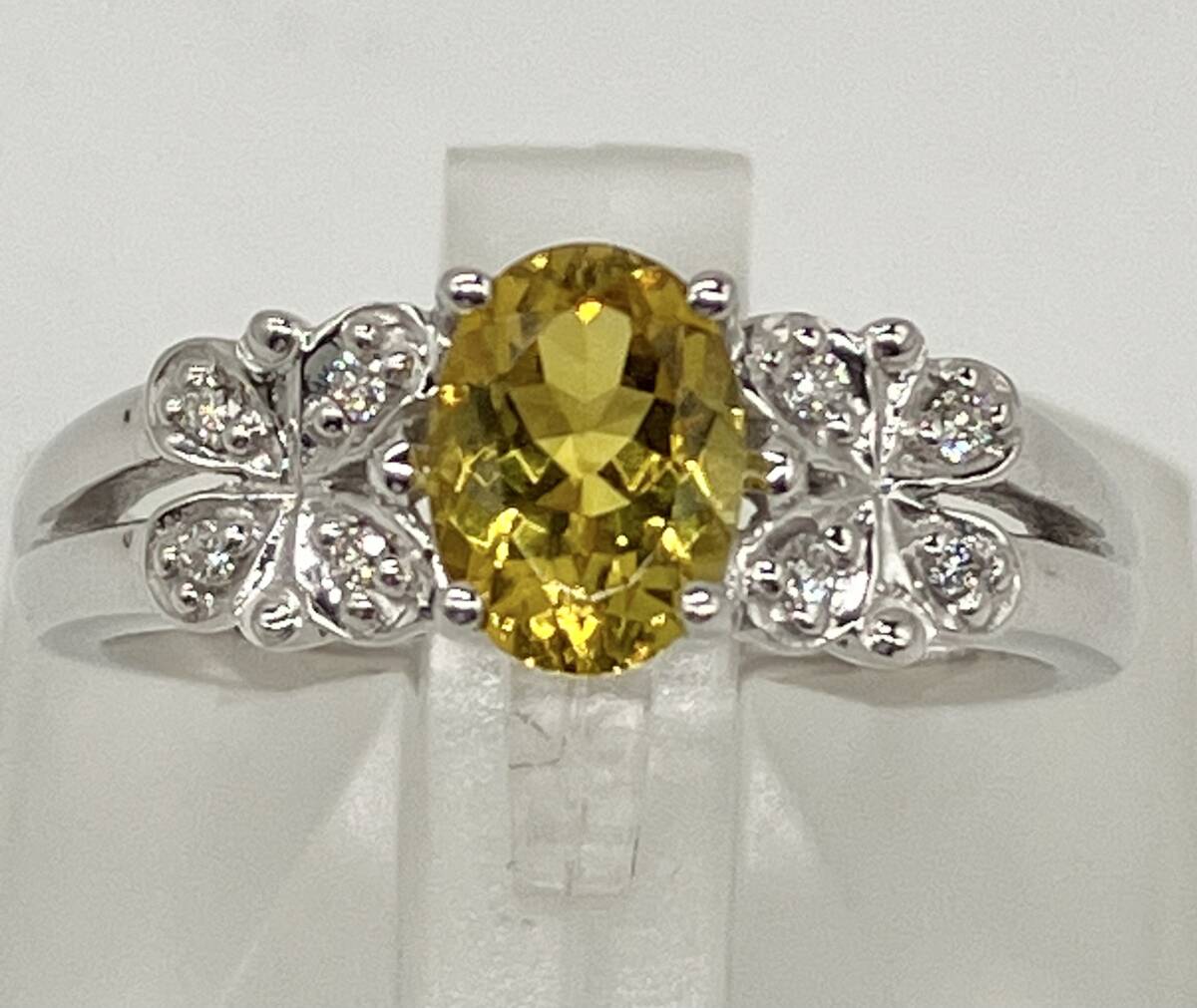 K18WG ホワイトゴールド イエロートルマリン ダイヤモンド0.743ct 0.05ct ＃10.5 4.6g リング 指輪 レディース