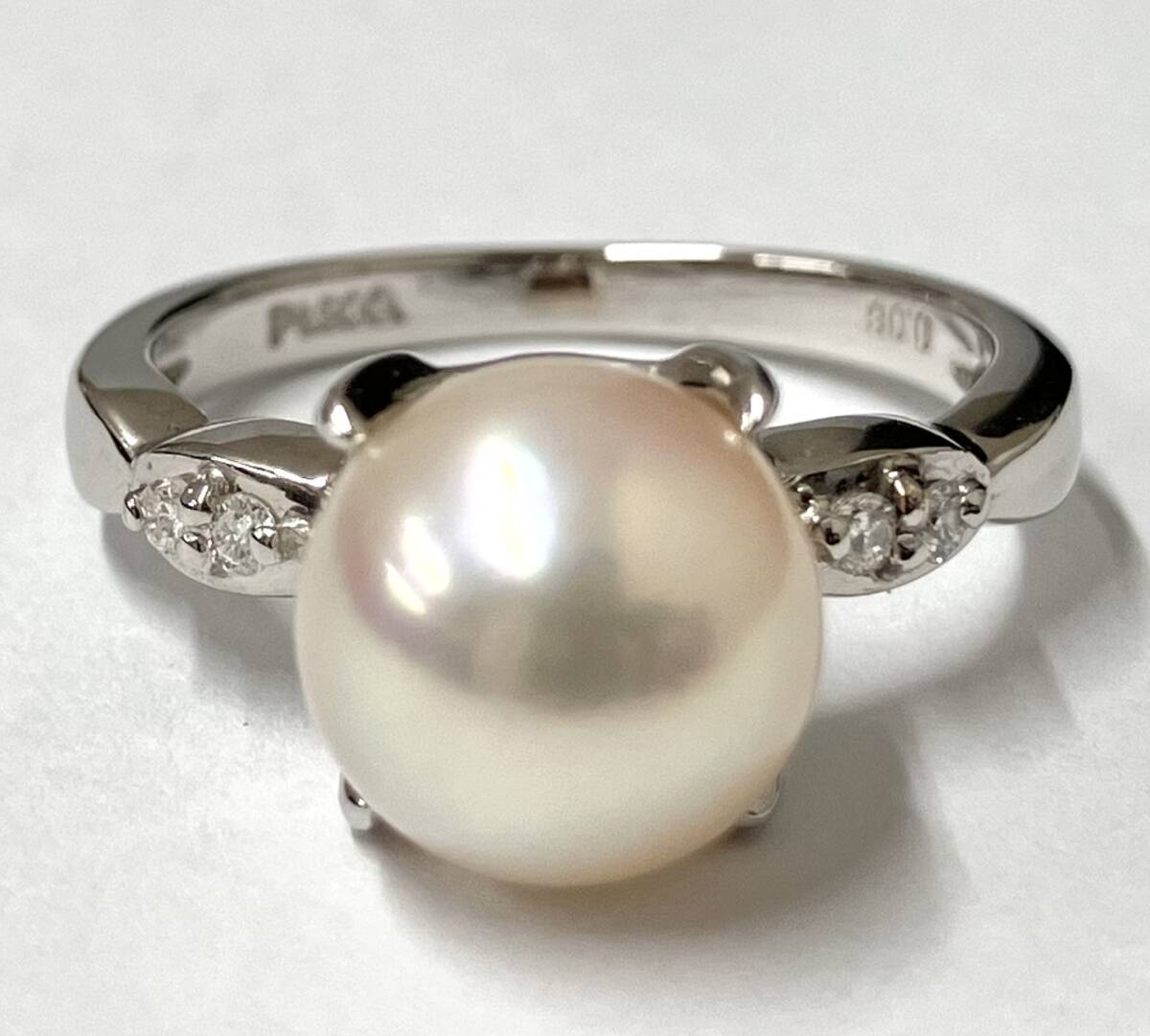 【クリーニング済/簡易鑑別書付】Pt900 約9号 真珠 ダイヤモンド0.06ct 総重量約4.5g プラチナ パール リング