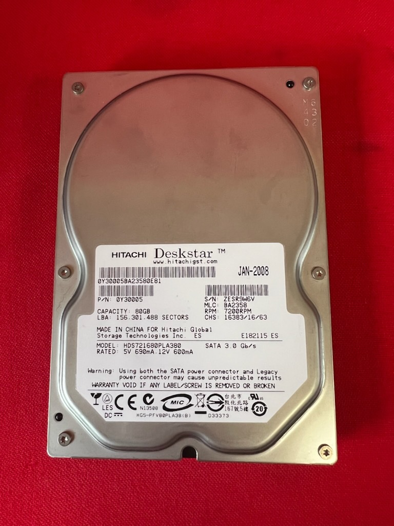 動作保証　HITACHI DeskStar 7K160/HDS721680PLA380 80G/SATA300/7200rpm　(A019)