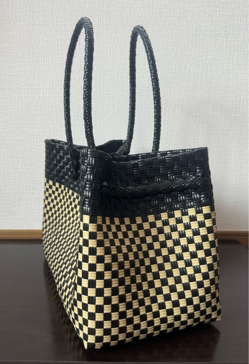 プラカゴ メルカド 大容量 トートバッグ ハンドメイド かごバッグ 軽量 XLサイズ　ブラック クリーム パサール
