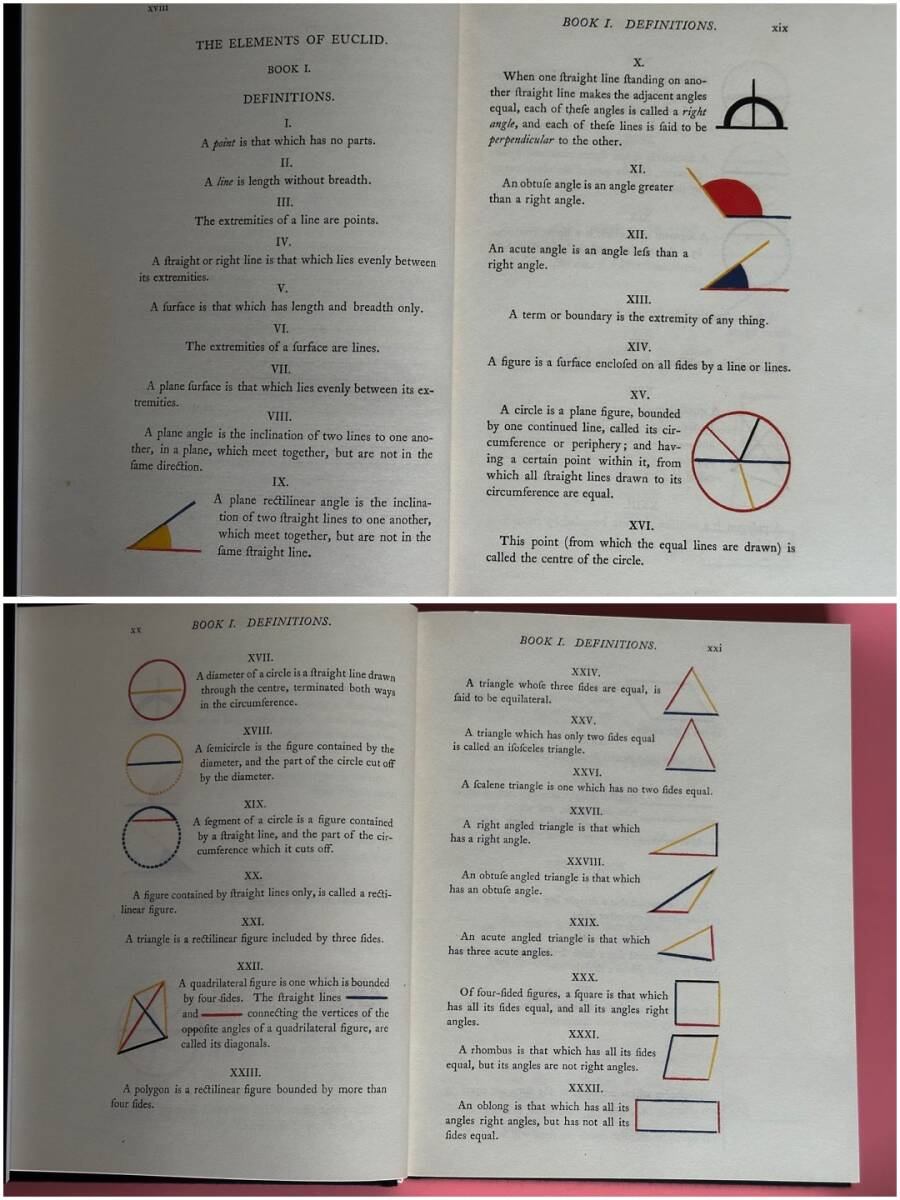 ユークリッド原論　数学 洋書 【箱入り:解説書分冊版：希少】　Oliver Byrne's Elements of Euclid: The First Six Books