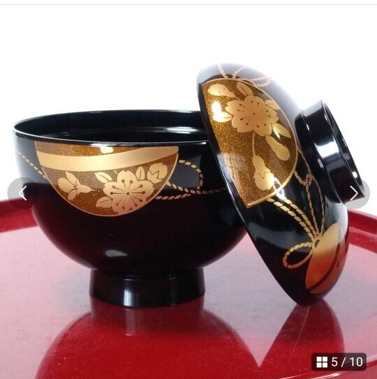 会津塗 漆器 漆塗り 金彩蒔絵松竹梅 お吸物椀 5客セット 雑煮椀