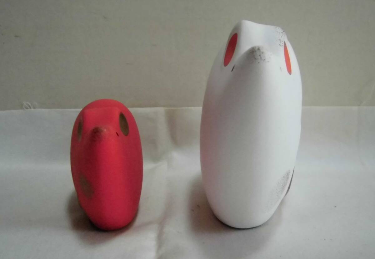 干支置物 子 親子 計2体 飾り台付 薬師窯 紅白 金彩 鼠 ねずみ 陶人形 土人形 招福 開運 縁起物 飾り物 オブジェ 工芸品 レトロ A