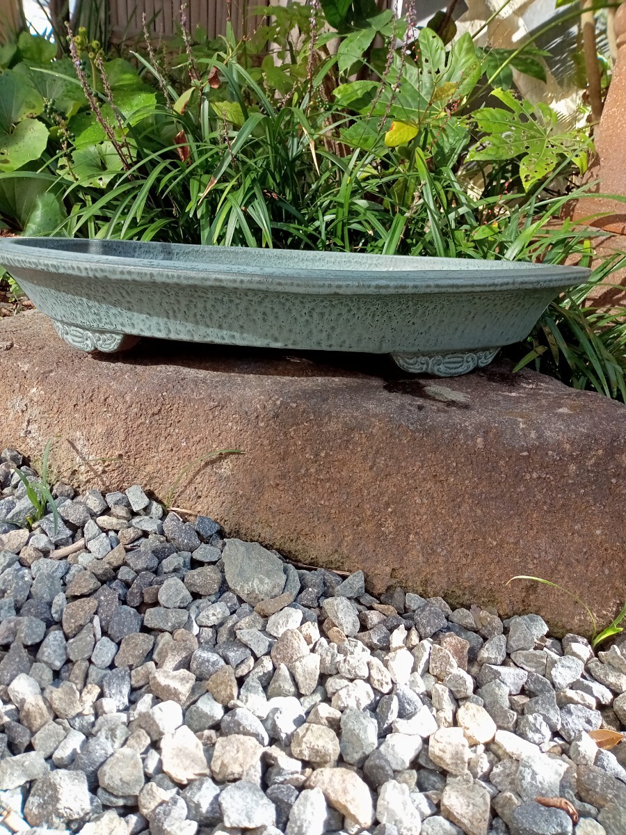 昭和レトロ 盆栽鉢 植木鉢 楕円 浅鉢 ② 1個