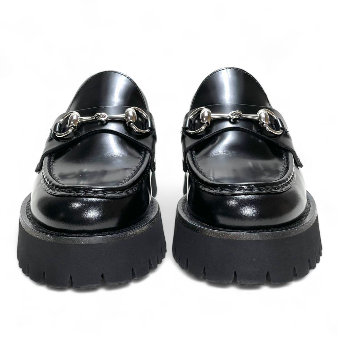 極美品】GUCCI グッチ ホースビットローファー 37 黒 厚底 箱袋 極美品】GUCCI グッチ ホースビットローファー 37 黒 厚底 箱袋