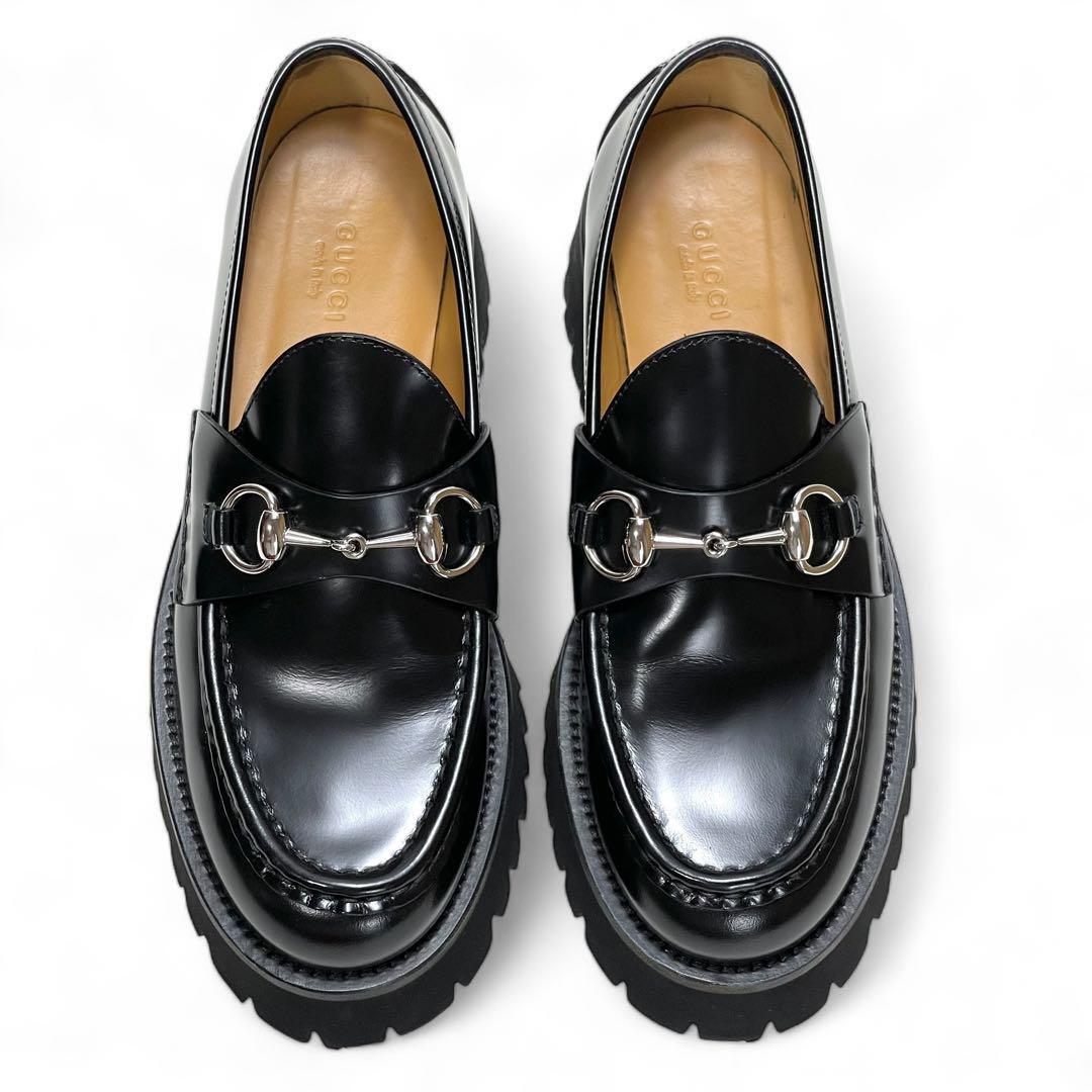 極美品】GUCCI グッチ ホースビットローファー 37 黒 厚底 箱袋 極美品】GUCCI グッチ ホースビットローファー 37 黒 厚底 箱袋