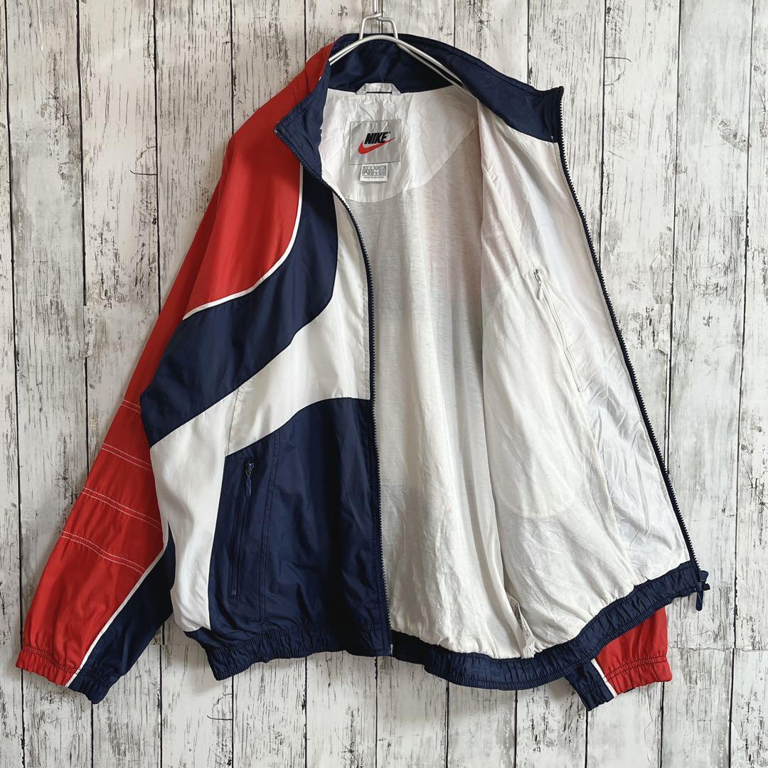 90's NIKE ナイキ 白タグ ナイロンジャケット L相当 白紺赤 90's NIKE ナイキ 白タグ ナイロンジャケット L相当 白紺赤