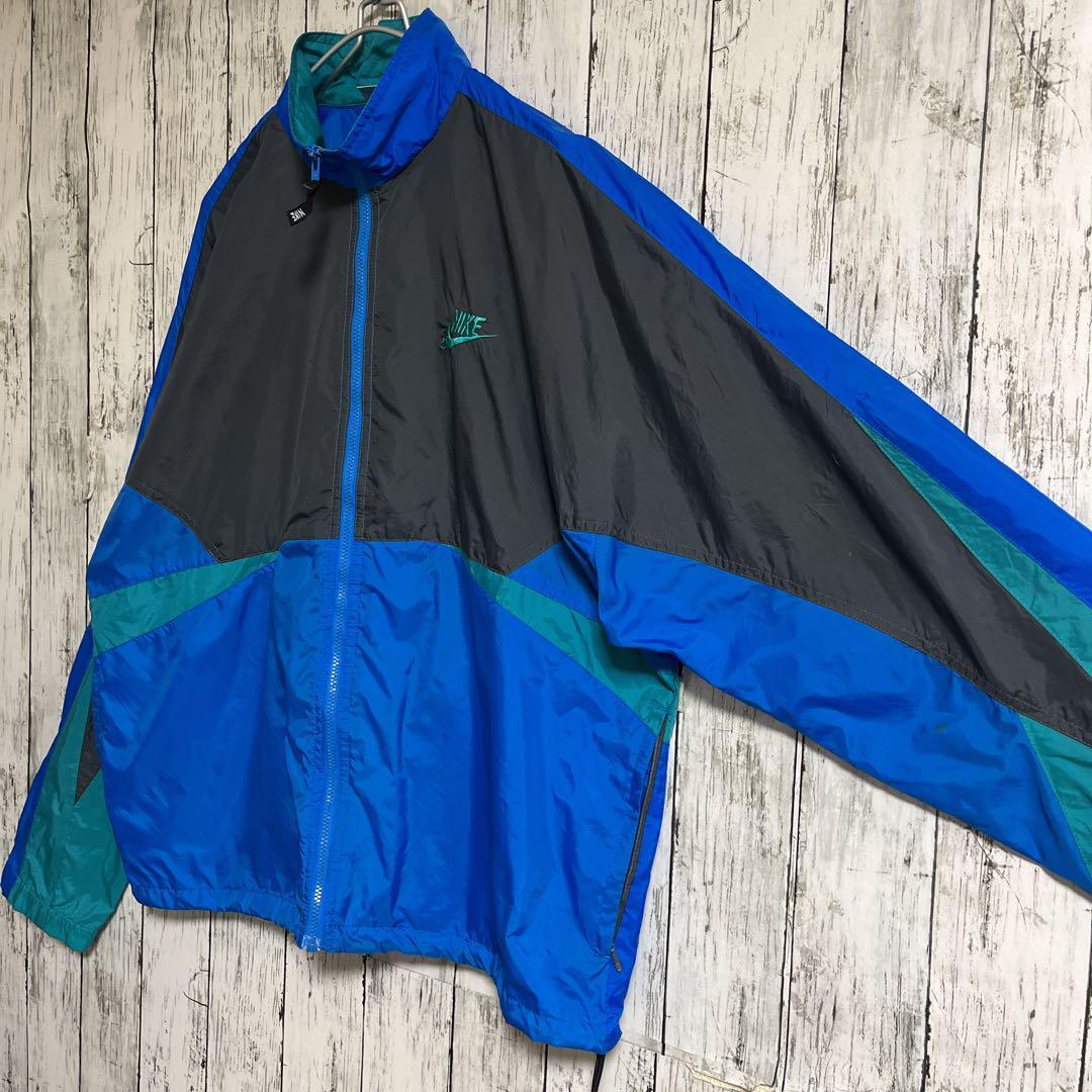 90's NIKE ナイキ 銀タグ ナイロンジャケット L相当 青グレー緑 90's NIKE ナイキ 銀タグ ナイロンジャケット L相当 青グレー緑