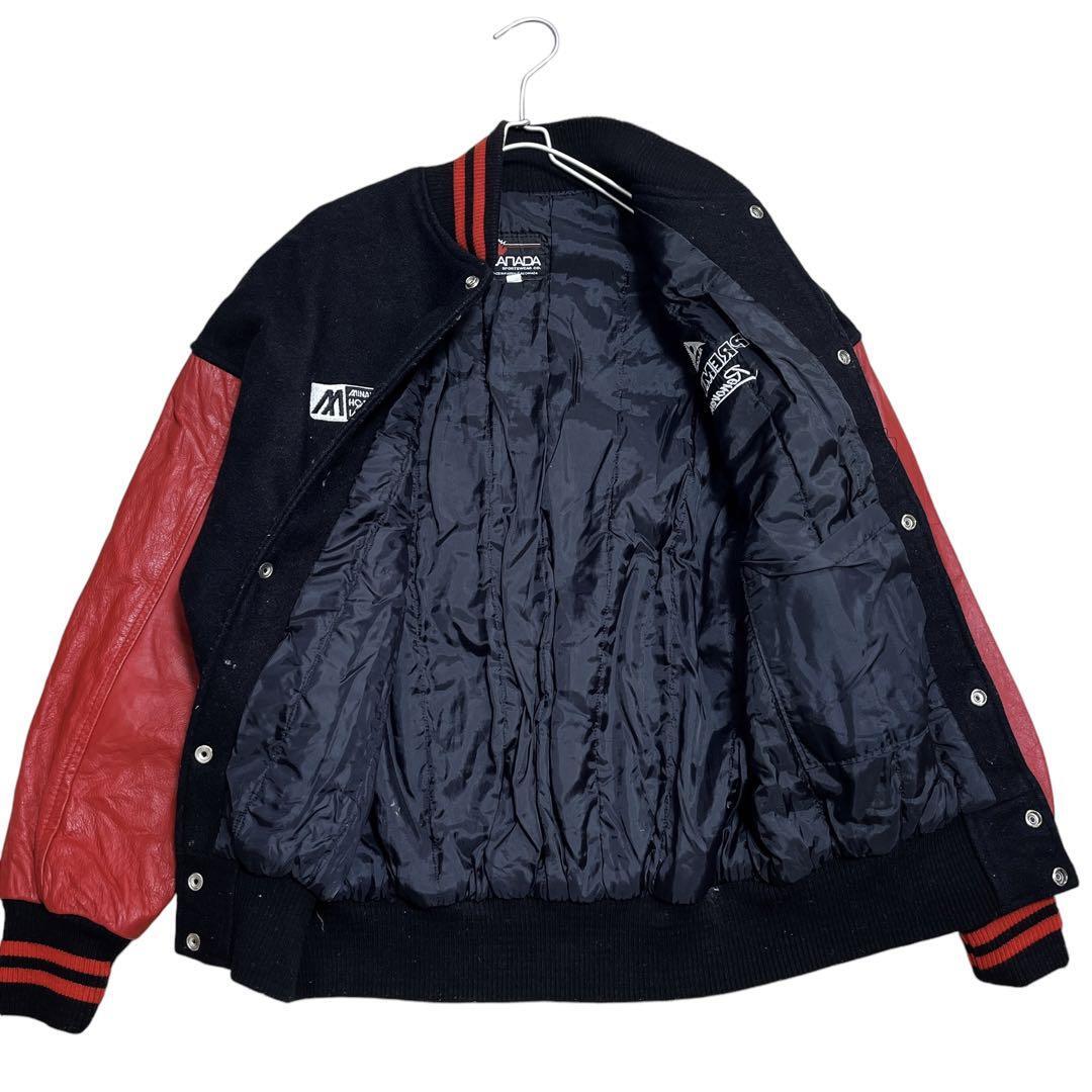 90's カナダスポーツウェア カナダ製 袖レザースタジャン バー 90's カナダスポーツウェア カナダ製 袖レザースタジャン バー