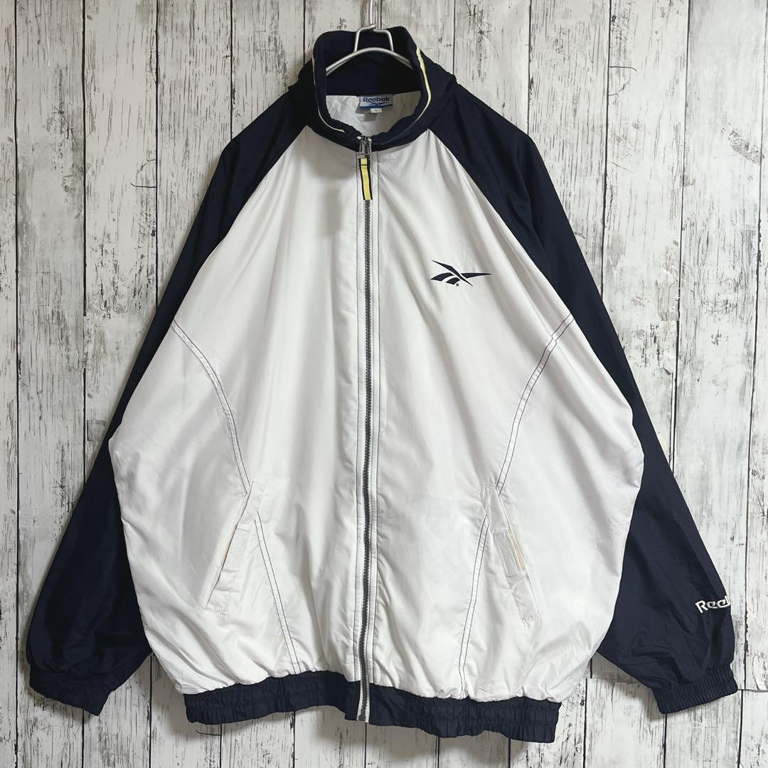 Reebok リーボック ナイロンジャケット L 白紺 ワンポイント Reebok リーボック ナイロンジャケット L 白紺 ワンポイント