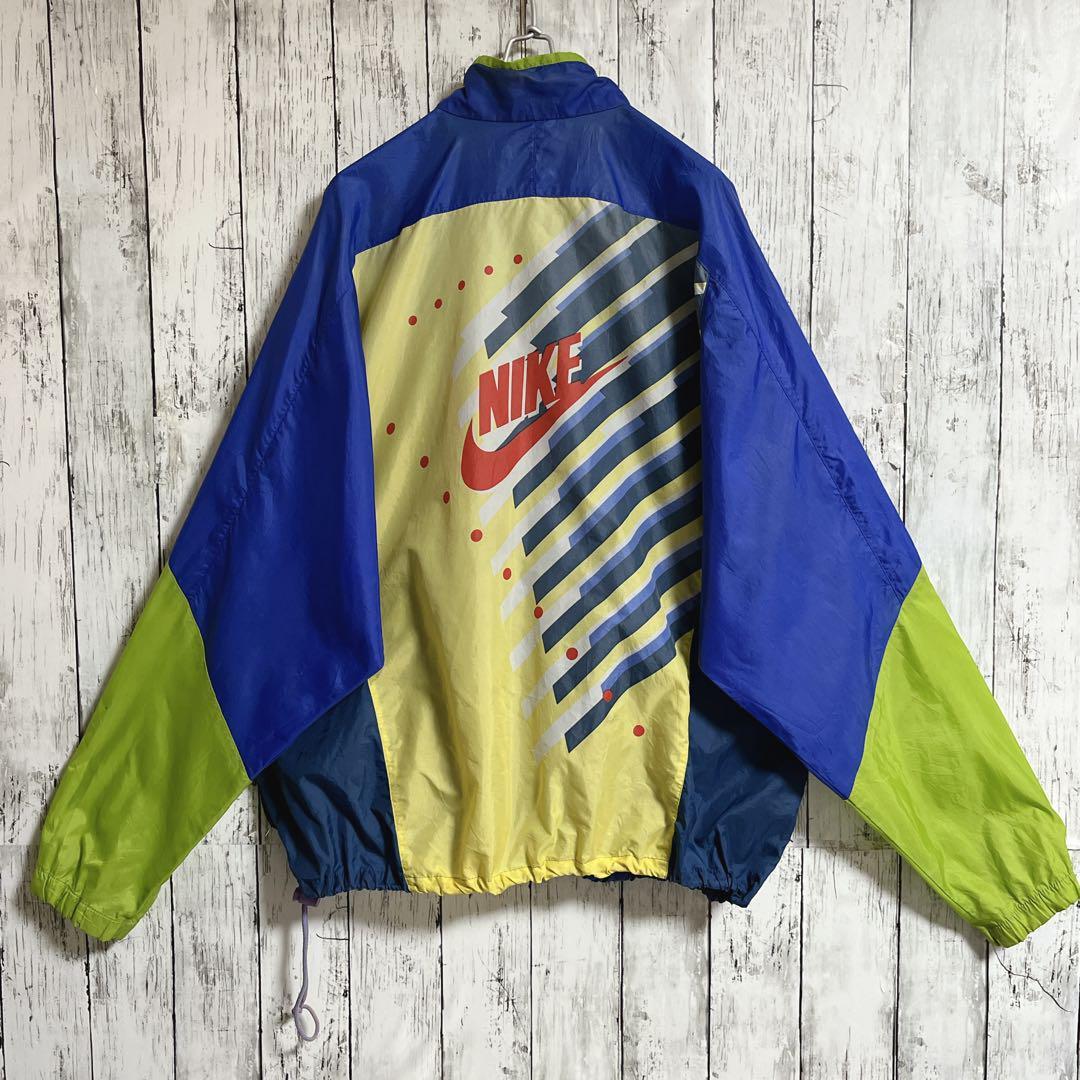 90's NIKE ナイキ 銀タグ ナイロンジャケット 青 黄緑 XL 刺繍 90's NIKE ナイキ 銀タグ ナイロンジャケット 青 黄緑 XL 刺繍