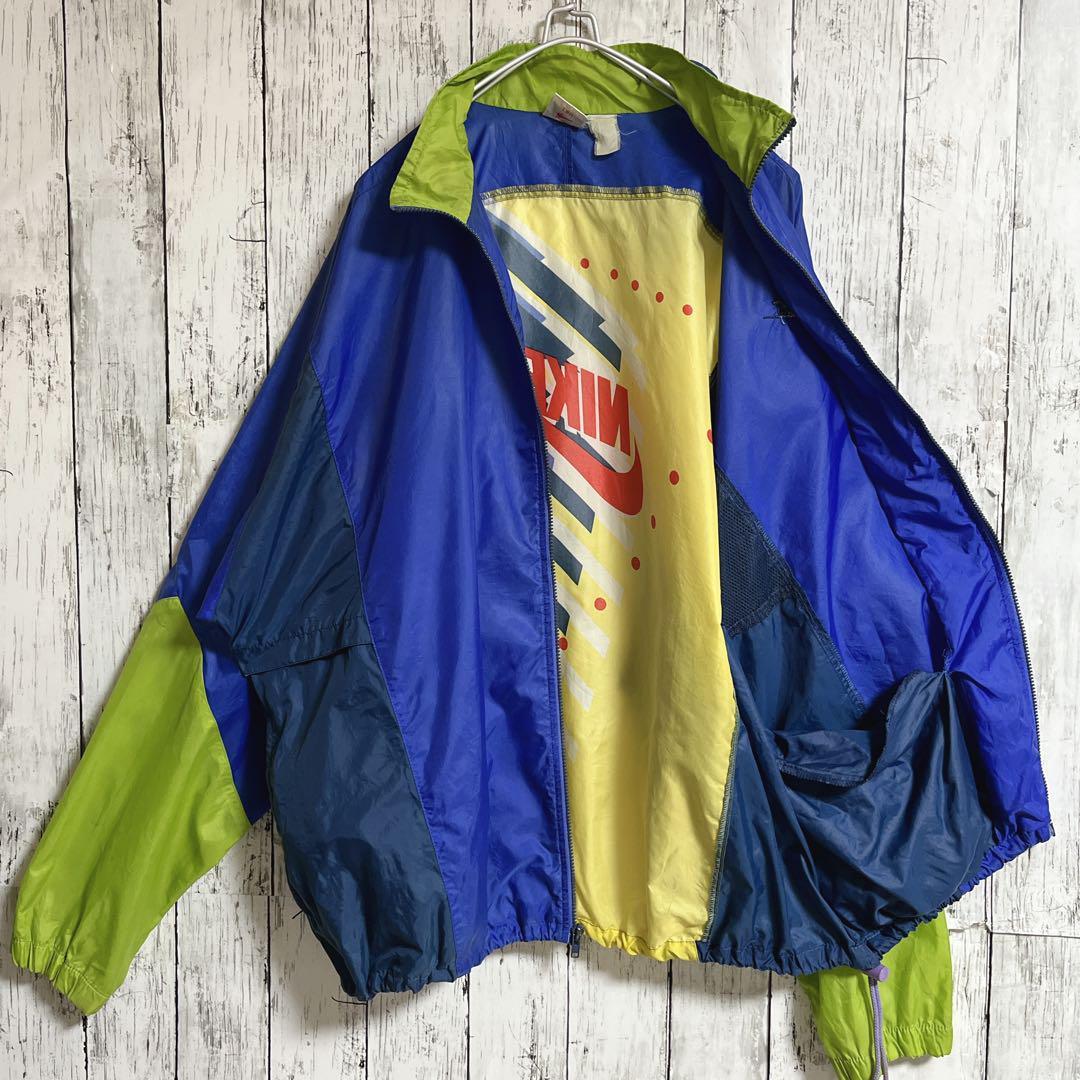 90's NIKE ナイキ 銀タグ ナイロンジャケット 青 黄緑 XL 刺繍 90's NIKE ナイキ 銀タグ ナイロンジャケット 青 黄緑 XL 刺繍
