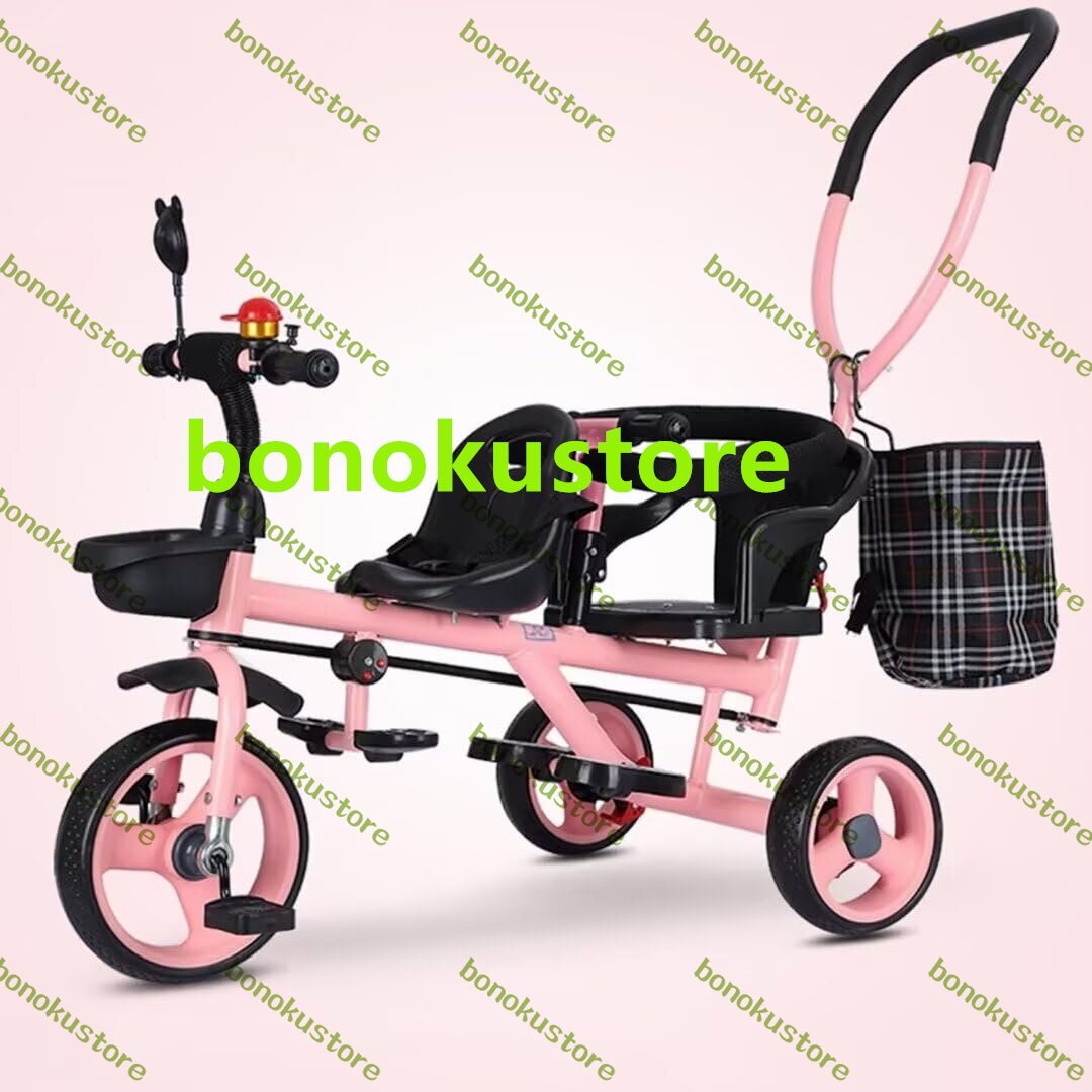 7731円 2人乗りのタンデムベビーカー三輪車 押しハンドル付きの 7731円 2人乗りのタンデムベビーカー三輪車 押しハンドル付きの