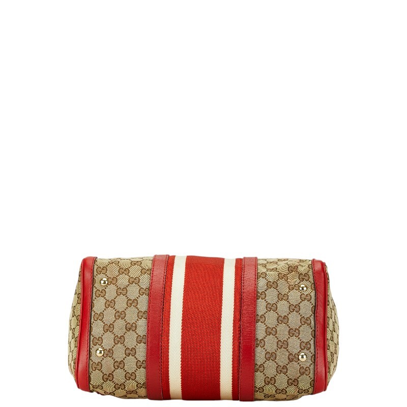  Gucci GG парусина Sherry линия Mini сумка "Boston bag" сумка на плечо 2WAY 247205 бежевый красный парусина GUCCI[ б/у ]