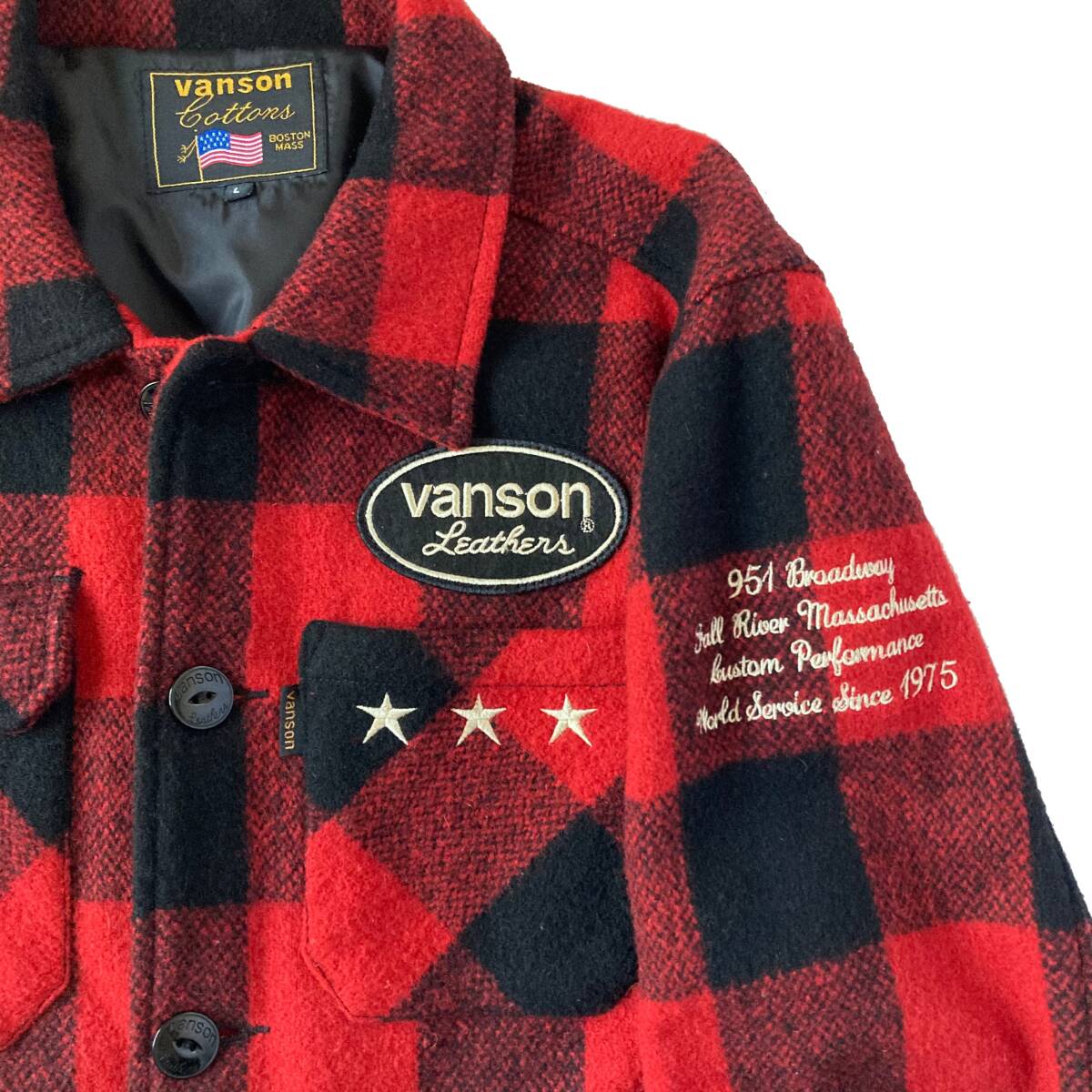vanson バンソン ジャケット XL 赤 チェック 美品 vanson バンソン ウールメルトン CPOジャケット