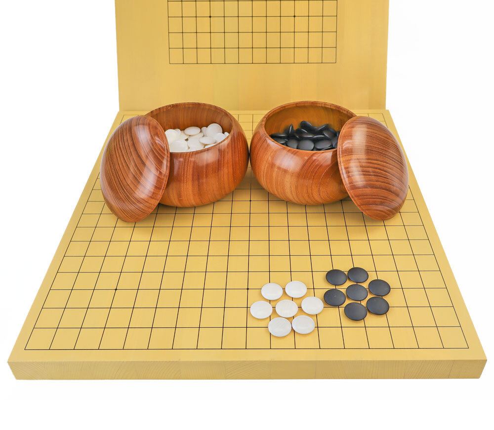 激安超安値 13940円 13路19路両用新かや1寸卓上碁盤セット(蛤碁石28号・欅 囲碁