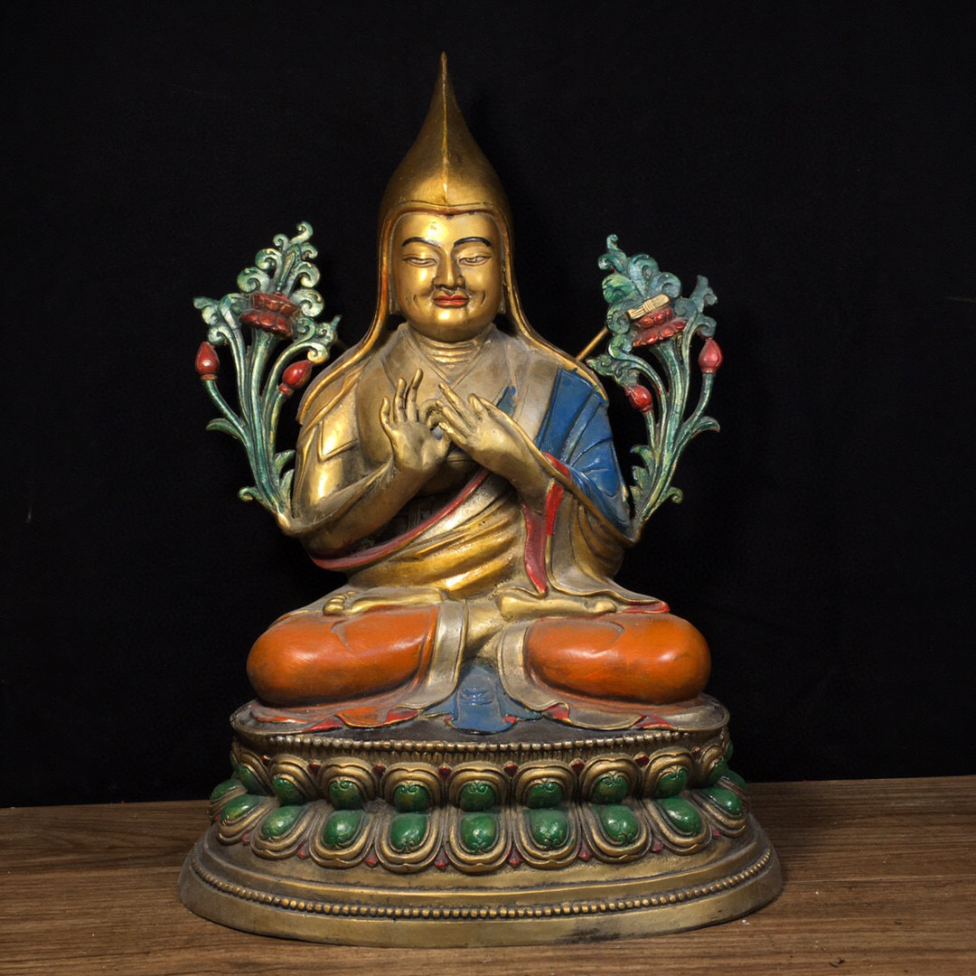 蔵友館蔵品・銅製・金鍍・彩繪・蓮花生大師像】・希少珍品・置物 蔵友館蔵品・銅製・金鍍・彩繪・蓮花生大師像】・希少珍品・置物