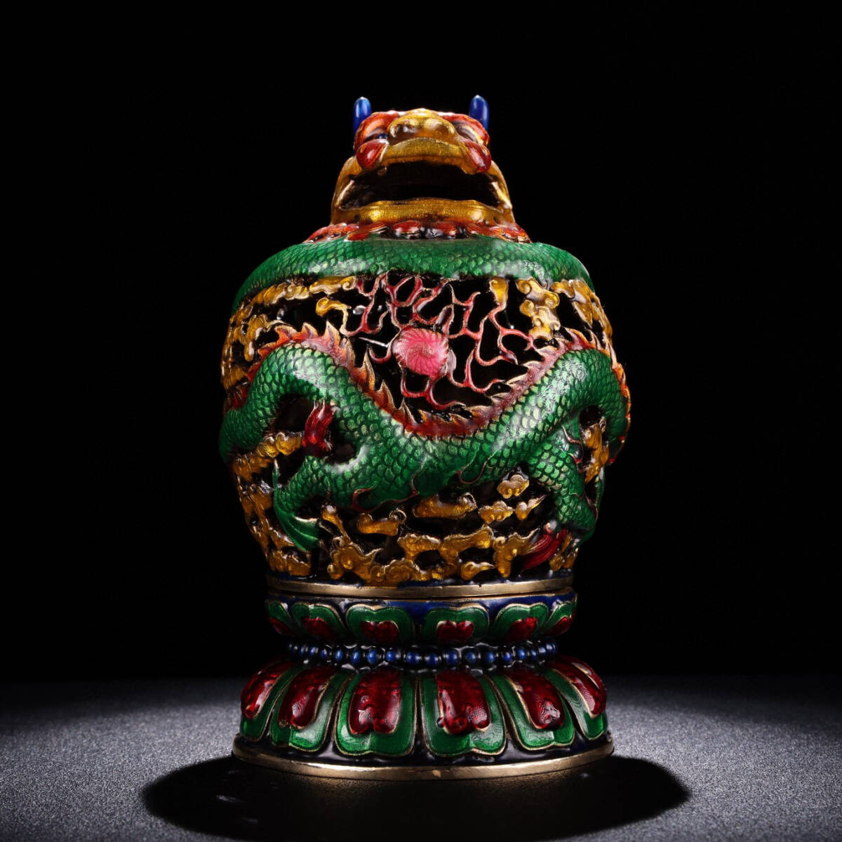 蔵友館蔵品・銅製・景泰藍・琺瑯彩・盤龍熏香炉】・希少珍品・置物・ 蔵友館蔵品・銅製・景泰藍・琺瑯彩・盤龍熏香炉】・希少珍品・置物・