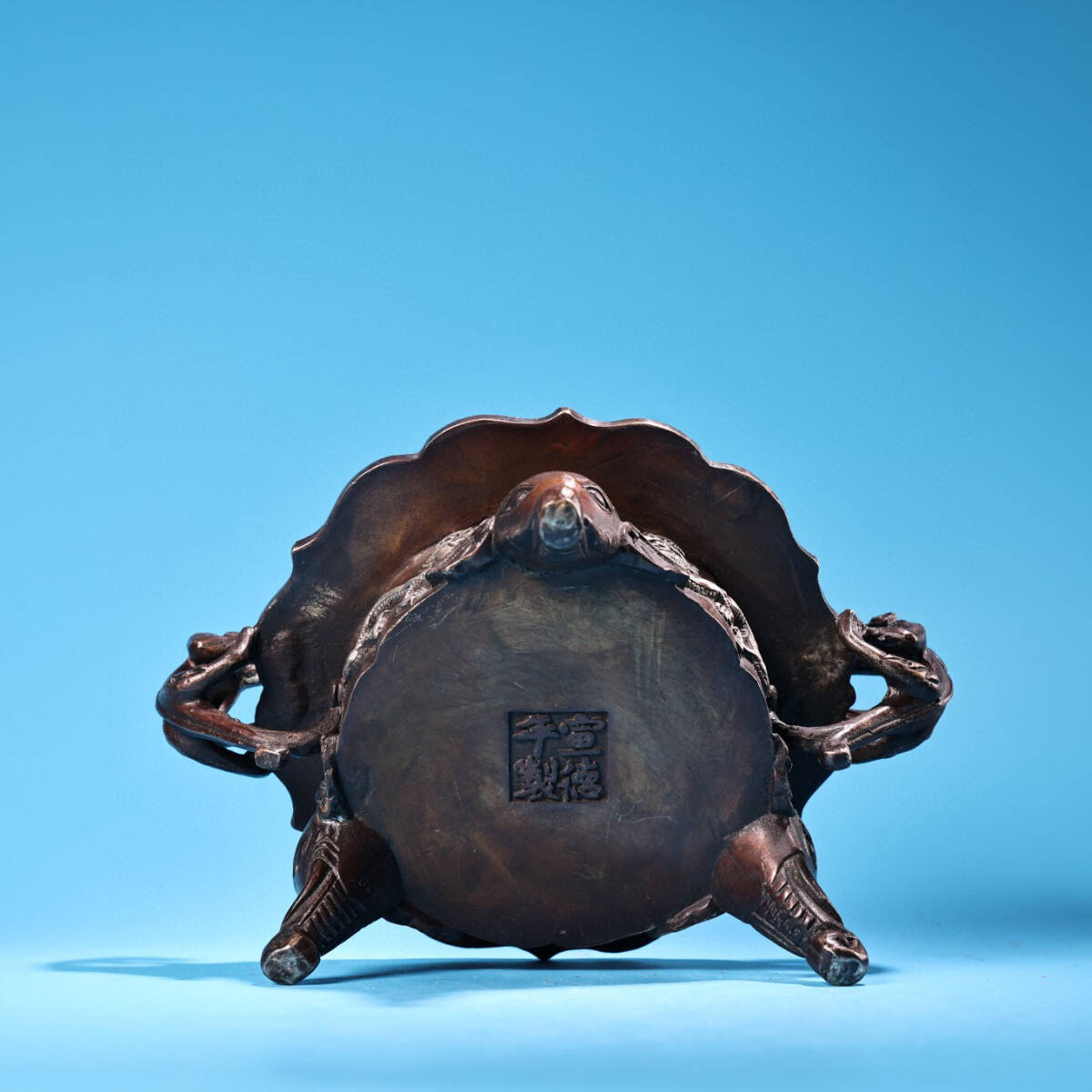 蔵友館蔵品・銅製・銀鍍・雙龍耳・三象足熏香炉】・希少 蔵友館蔵品・銅製・銀鍍・雙龍耳・三象足熏香炉】・希少