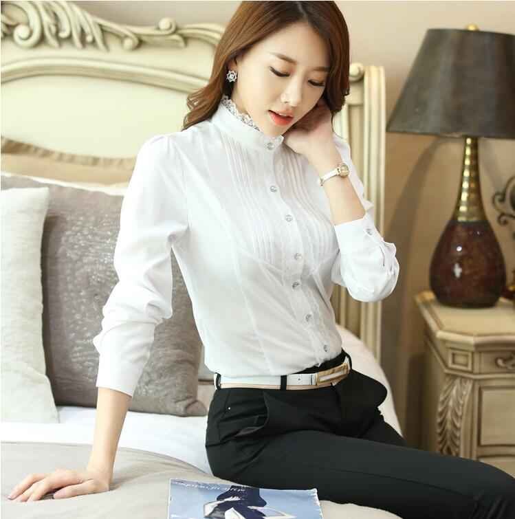  shirt lady's long sleeve shirt blouse tops Korea manner stylish pretty large size equipped 2XL white 